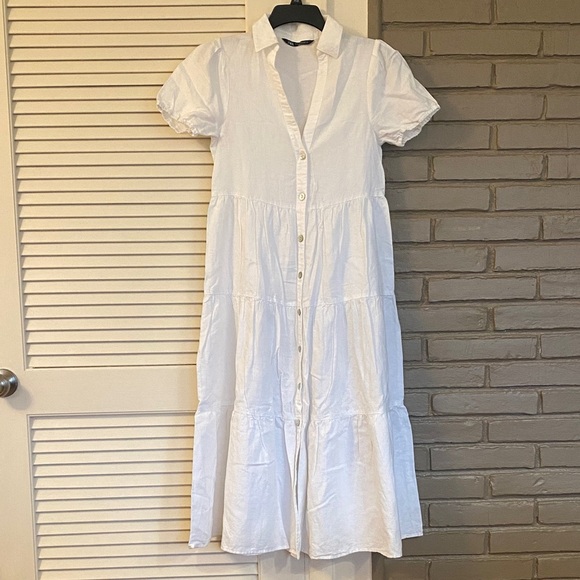 Zara Dresses & Skirts - Zara White Button-Front Tiered Midi Dress